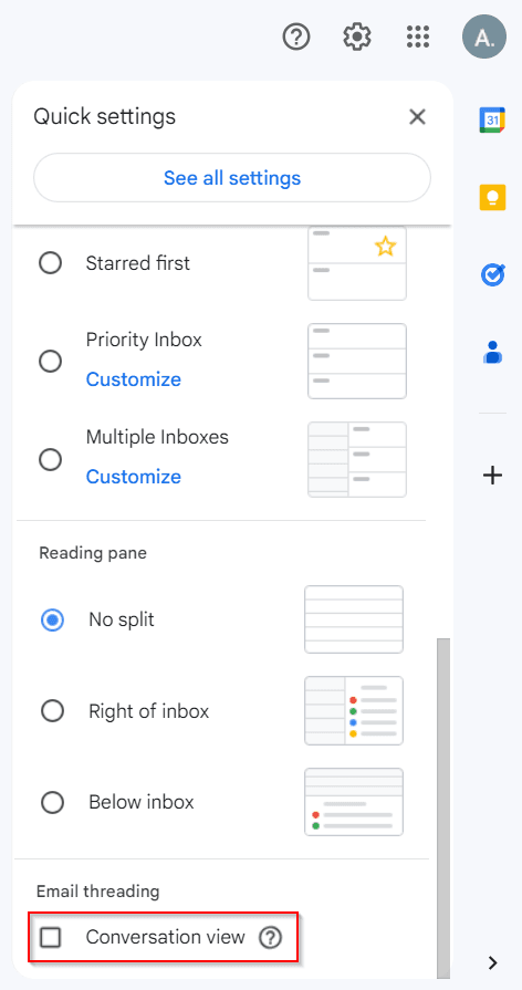 Gmail Quick Settings